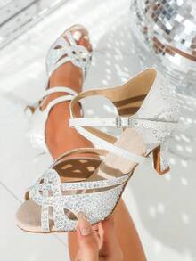 A Pair Of Shiny Rhinestone Women's Latin Dance Shoes Wear-Resistant And Slip-Resistant 7.5cm Dance High Heels Soft Bottom Comfort Tango Salsa Dance Shoes Indoor Party Shoes Rhinestone Wedding Shoes