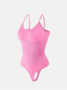 1pc Women Seamless Shaping Bodysuit With Thong Bottom, Slimming Bodyshaper Tummy Control Flat Belly Sheath Jumpsuit Shapewear Waist Trainer Shaper - 粉色 - 查看 8