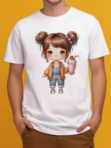 Strawberry Frozen Treats, Everyday T- Shirt, Oversize Hombre, Perfect For A Laid- Back Look During Errands Or Casual Outings, Casual T-Shirt Graphic Tees, 100 Percent Cotton Shirts, White Street Graphic Tees, Men's T-Shirt, Funny Graphic Vintage T Shirts, S-XXXL - 白色-5 - 查看 2