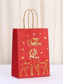 6/25pcs Christmas Kraft Paper Gift Bags, Red And Green With Golden Christmas Tree, Metallic Finish, Holiday Party Gift Bags With Handles, Suitable For Christmas Celebrations