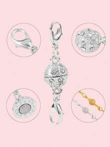 5/2件套珠宝制作扣环和挂钩。白色K色球形合金磁性扣环，可用于制作手链、项链装饰链节。磁性项链扣环、项链、钥匙扣配件、珠宝制作材料、手链制作套装、包包挂饰、磁性项链扣环。 - 銀色 - 查看 4