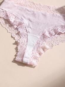 5pcs/Pack Women's Sexy Lace Patchwork Seamless Low-Rise Thong Panties, Soft, Comfortable, Breathable, Suitable For Yoga, Sports And Daily Wear