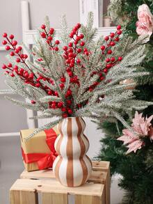 3/6pcs Christmas Tree Branches,2 Green Branches + 1 Red Berry Branches,PE Material,Artificial Cedar Red Berry Branches,Christmas Decorations And Ornaments,21. 65inch/55cm, Artificial Flowers, Autumn And Winter, Artificial Plants, Artificial Flowers, Christmas, Christmas Decorations, Fake Plants