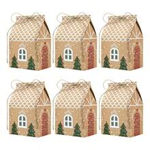 25pcs Mini Christmas Party Favor Boxes, Cute Christmas House Boxes With Rope Craft Paper Small Gift Box For Cookie Bakery Candy Cupcake Party Favor
