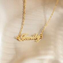 1pc Customized Shiny Stainless Steel 18K Gold Plated Name Necklace, Minimalist Personalized Necklace, 18K Gold Plated Name Necklace, Customized Jewelry, Bridesmaid Gift, Gift For Her, Laser Cut Pendant/Minimalist Style/Unisex Summer Accessory/Birthday Party/Valentine's Day Gift - Multicolor - View 4