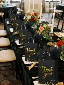 10 件 - 感谢牛皮纸礼品袋，感谢礼品袋，感谢派对袋，带手柄的牛皮纸礼品袋，带有金色闪光字母的优雅感谢礼品袋，生日派对礼品袋，带薄纸金色感谢婚礼袋，带手柄，适用于毕业、商务购物、婚礼、婴儿洗礼派对、万圣节 - 黑色 - 查看 3