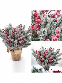 22 pezzi/11 pezzi/1 pezzo Decorazioni natalizie con albero di pino innevato, steli artificiali di bacche, rami di cedro finti, per composizioni, ghirlande, decorazioni natalizie, decorazioni per la casa, il giardino e le feste, decorazioni per albero di Natale, decorazioni natalizie (rosso)