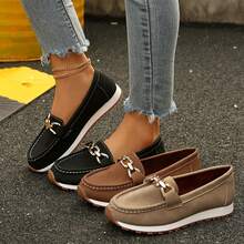 Comfortable Lightweight Women Shoes Slip On Loafers Low Top Round Toe Casual Chain Decorated - Cà phê nâu - Xem 11