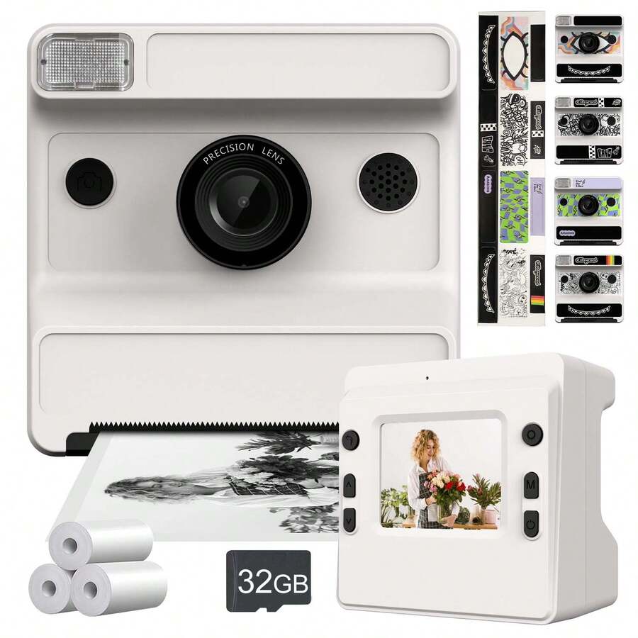 Instant Print Digital Camera With 1080P HD Video & Selfie Mode, Portable Photo Printer With 1300mAh Rechargeable Battery, DIY Sticker, 3 Rolls Of Print Paper, SD Card Slot - Fun Creative Gift For All Ages - ET-multicolor - View 1