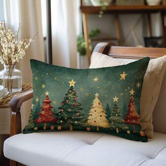 MEMNUN 1pc/2pcs Christmas Forest Christmas Tree Print Polyester Pillow Cover [No Pillow Insert], 11.81*19.71in(30*50cm)/15.75*23.62in(40*60cm), [Single-Sided Printing] Merry Christmas Decorative Lumbar Pillow Cover, Christmas Decor, Room Decor, Home Decor, Bedroom Decor, Room Decoration Stuff For Sofa, Bed, Living Room, Bedroom, Car, Office, Hotel, Suitable For All Seasons, Perfect Gift For Family And Friends