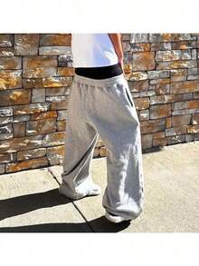 Men's Y2k High Street Sports Double-Waisted Sweatpants Printed Embroidered Street Casual Straight Trousers - Xám - Xem 5