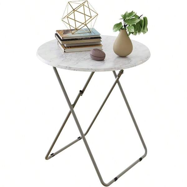 Folding TV Trays, Round Tray Table, Small Foldable Table With Light Weight, Portable Dinner Table Eating, Snack Side Trays Table, 17.5x 17.5x 26 In Ocean Blue Marble