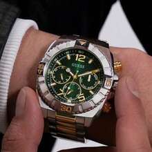 Guess Relógio Cronógrafo de Tração Masculino de Luxo Multifuncional a Quartzo GW0800G1 com Mostrador Verde e Pulseira de Aço Inoxidável, Adequado para Uso Diário, Roupa de Negócios, Decoração, Excelente Presente para Marido e Pai