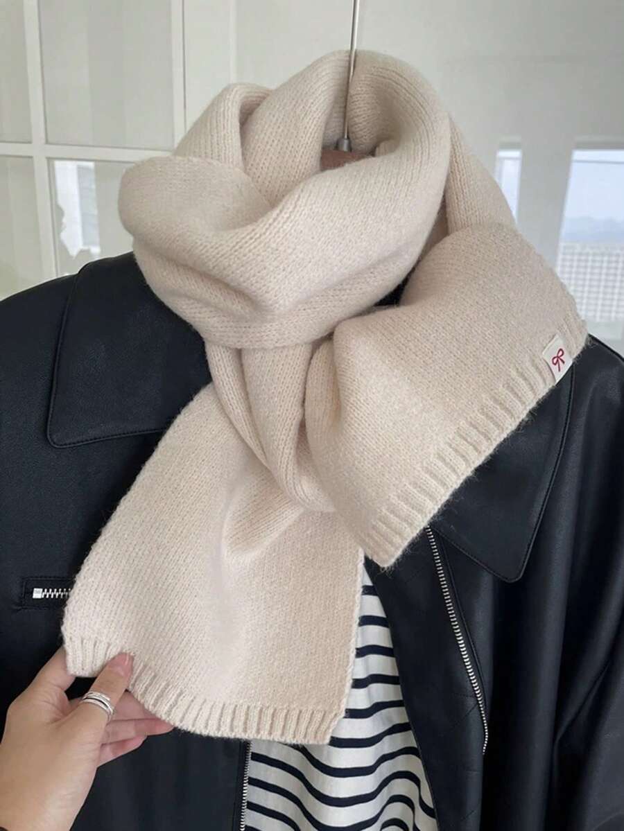 1pc Women Solid Color Knitted Warm Thick Versatile Decorative Scarf/Neck Warmer, Suitable For Winter For Dress - Beige - View 1
