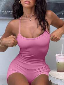 AiTyi 女式两件套，休闲时尚性感舒适运动装，适合日常穿着、毕业典礼、返校，多功能吊带背心和短裤套装 - 粉色 - 查看 3