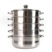 5 Layer Stainless Steel Steam Cooker Steamer Set Pan Cook Pot With Glass Lid - Silver - View 9
