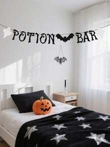 Halloween Decor Halloween New Black Glitter Potion Bar Halloween Banner, Bat Ghost Element Sign, Halloween Party Decorations Halloween Witches Haunted House Decoration Banner