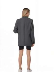 Damen Lässig Blazer Jacke, einfarbig, Knopfverschluss, Büro- & Strandmode, Frühling/Herbst - Dunkelgrau - Übersicht 7