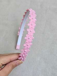 Little Headband/Tiara With Teeth Lined And Decorated With Flowers And Half Pearl, Flower Headband - 淺粉色 - 查看 5
