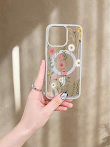 Funda para teléfono con estampado floral fresco, elegante funda protectora con diseño magnético que permite la carga inalámbrica, diseño de moda y estilo simple y fresco, para iPhone 16Promax 16 15 14 13 12 11 Plus Pro S25Ultra S24 23 22Plus FE case - Gris - Ver 3