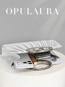 OpulAura 女士时尚闪亮水晶钻晚宴手拿包，奢华闪亮钻石镶嵌礼服包，适合晚会、派对、生日、婚礼，可作为生日礼物 - 銀色 - 查看 4