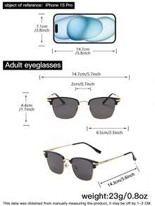 1 件男士时尚方形金属眼镜，适合夏季海滩度假、户外、旅行返校时尚学院风 - 深灰色 - 查看 4