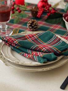 2/6/12pcs Christmas Plaid Cloth Napkins, Reusable And Washable For Holiday Party, Banquet, Restaurant, Kitchen & Dining Table Decor - Multicolor - View 7