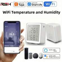 RSH Tuya Smart Temperature And Humidity Sensor, WIFI Directly Connected, Intelligent Temperature And Humidity Can Monitor Environment In Real Time, Adjustable Celsius & Fahrenheit, Compatible With Alexa Assistant Alexa, Tuya Smart Life APP Control.