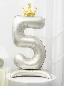 1pc Ivory 42 Inch Pedestal Crown Digital 0-9 Foil Number Balloon For Anniversary Birthday Party Holiday Celebration, Wedding Decoration - Milky White - View 9
