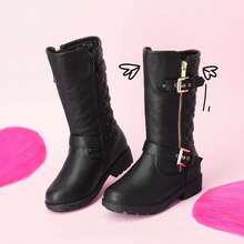 Girls' Knee-High Winter Motorcycle Boots | Faux Fur Lined | Cold Weather Riding - 黑色 - 查看 5