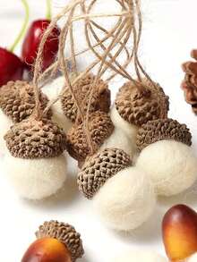10个白色羊毛毡仿橡子挂饰，创意球形多用途装饰品，适用于节日派对、圣诞树顶饰、圣诞装饰、家居圣诞礼物、圣诞装饰品 - 彩色 - 查看 3
