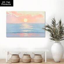 Posters & Prints, 1 Pc Framed 2D Flat Canvas Poster, Sunset Seascape, Soft Colors, Impressionist Style Wall Art, Ideal Gift For Bedroom Living Room Corridor, Wall Art, Wall Decor, Room Decoration, 2D Flat - 藍色 - 查看 2