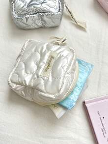 1个迷你绗缝化妆包，可爱蝴蝶结图案口红袋，心形图案化妆品收纳包，柔软面料卫生巾收纳袋，带拉链的少女零钱包，便携式零钱包钥匙扣，小物件收纳袋，旅行卫生巾收纳袋，女士化妆包，非常适合收纳化妆品和护肤品、文具，返校礼物，周年纪念礼物