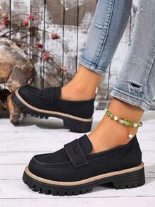 2024 Spring New Casual British Style Loafers Women Shoes, Deep Mouth Student Flats - Black - View 3