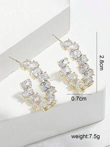 Rakol 2pcs Cubic Zirconia Hoop Earrings - 金白色 - 查看 7
