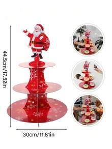 1pc 3-Tier Santa Claus Cake Stand, Multipurpose Holiday Dessert Display Rack, Suitable For Christmas, Dining Table Decor, Home Decor, Christmas Party Supplies, Cupcake & Dessert Table Decor, Christmas Candy Decor, Holiday Dining Table Centerpiece, Birthday Celebration And Holiday Party Decoration - Multicolor - View 10