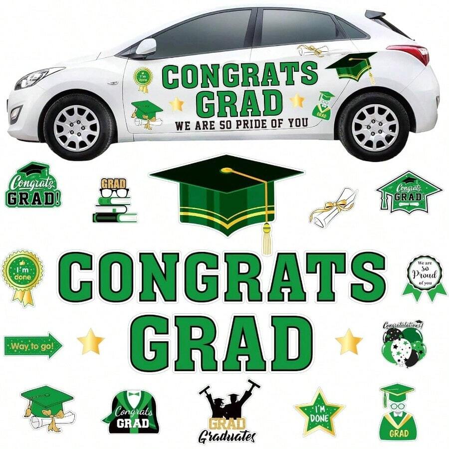 - 28 imanes de graduacin para coche de 6 pulgadas con tapa de grado, calcomanas magnticas para puerta de cochera para automvil, decoracin de gabinete de metal verde, dorado - Verde dorado - Ver 1