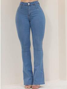 Women's Flare Jeans, High Waist, Bell Bottom - 水瓶藍 - 查看 6