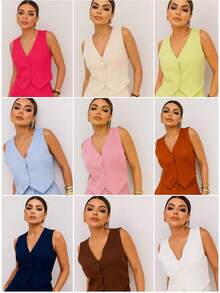 Plain Tailored Vest - The Sophisticated Choice For Work And Everyday Wear. - 藏蓝色 - 查看 2