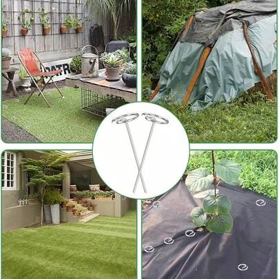 Grapa para jardín galvanizada y a prueba de óxido, pasador superior circular para paisajismo, tela para césped, barrera contra malezas, estaca de tela para cubrir el suelo