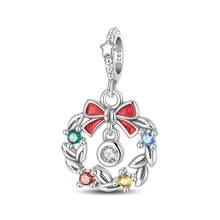 1 Pc Sterling Silver S925 Christmas Element Pendant, Colorful Christmas Wreath Pendant, DIY Christmas Necklace Bracelet, Christmas Gift