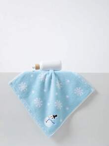 1pc Towel, Blue Color, Jacquard Christmas Snowman Pattern, Rectangular 70*140cm For Adults Swimming Bath Wrap, Or 34*74cm Hand Towel, 34*34cm Handkerchief, Quick Dry Absorbent Soft, Suitable For Bathroom, Kitchen, Travel, Holiday Gift, Gym, Beach, Hotel, Salon Shower Towels For Beauty Salon, Hotel Sports,Home Essentials, Towel, Skin Care Bath Towel Sheet - Blue - View 3