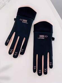 1 Pair Solid Color Casual Knitted Warm Gloves For Women, Waterproof, Suitable For Outdoor Sports, Cycling, Motorcycle, Touchscreen Compatible, Thermal Lining, All Season