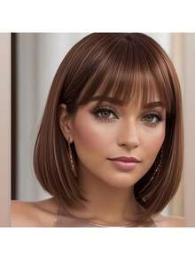 Brown Hair Heat Resistant Chemical Fiber Wigs Daily Wear Women Wigs Sweet Cute Wigs Prom Party Wigs Natural Hair - 棕色 - 查看 1