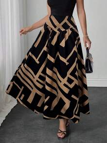 Falda evasé elegante para mujer, adecuada para citas, uso estudiantil, viajes diarios, versátil, casual, playa y otras ocasiones. Falda evasé elegante y casual para mujer, de unicolor, con diseño de cintura entallada y plisado, de tela tejida, disponible en varios colores, adecuada para salidas y también se puede usar como ropa de estar en casa. - Marrón - Ver 8