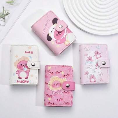 4 piezas Soporte de tarjeta de animal de dibujos animados multicolor lindo, billetera de piel sintética Kawaii para uso diario, regalo de viaje, accesorio Y2K para niñas