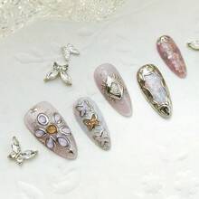 Local Delivery | Handmade Press On Nails,10pcs, Dreamy Fairy Style Finished Nail Art, With A Pink Tone And Blended Base Color Matched With Exquisite Metal Decorations, Featuring Adhesive Fake Nails And Butterfly Shaped Fake Nails. Romantic, Fashionable, Reusable, Simulation Style, Artificial Nails, Suitable For Weekend Parties And Gatherings, And Giving Gifts To Friends. Local Delivery |48h Ship|US Stock|Super Explosive Product - 藕粉色 - 查看 3