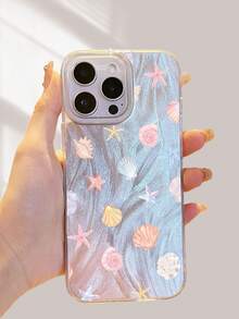 Nuevo estuche de teléfono a prueba de golpes con patrón pintado de elementos marinos degradados, como estrellas de mar y conchas, adecuado para iPhone 16 15 14 13 12 11 Pro Max/Plus/Pro 16E