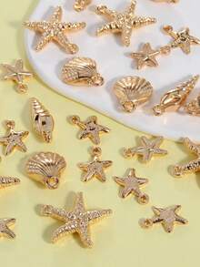 25pcs Assorted Gold Plated Starfish & Shell Pendants, DIY Jewelry Accessories For Necklace, Bracelet, Earrings - Yellow Gold - View 4