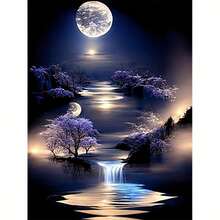 1pc Diamond Painting Kit - Night Moon Theme, 5D Full Round Diamond Embroidery Art, Creative Handmade Craft, Home Wall Decor, Stress Relief